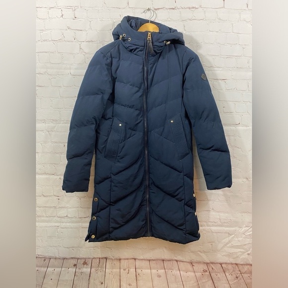 FRENCH CONNECTION Hooded Long Puffer Jacket Utility Navy Blue XSmall - Picture 2 of 15